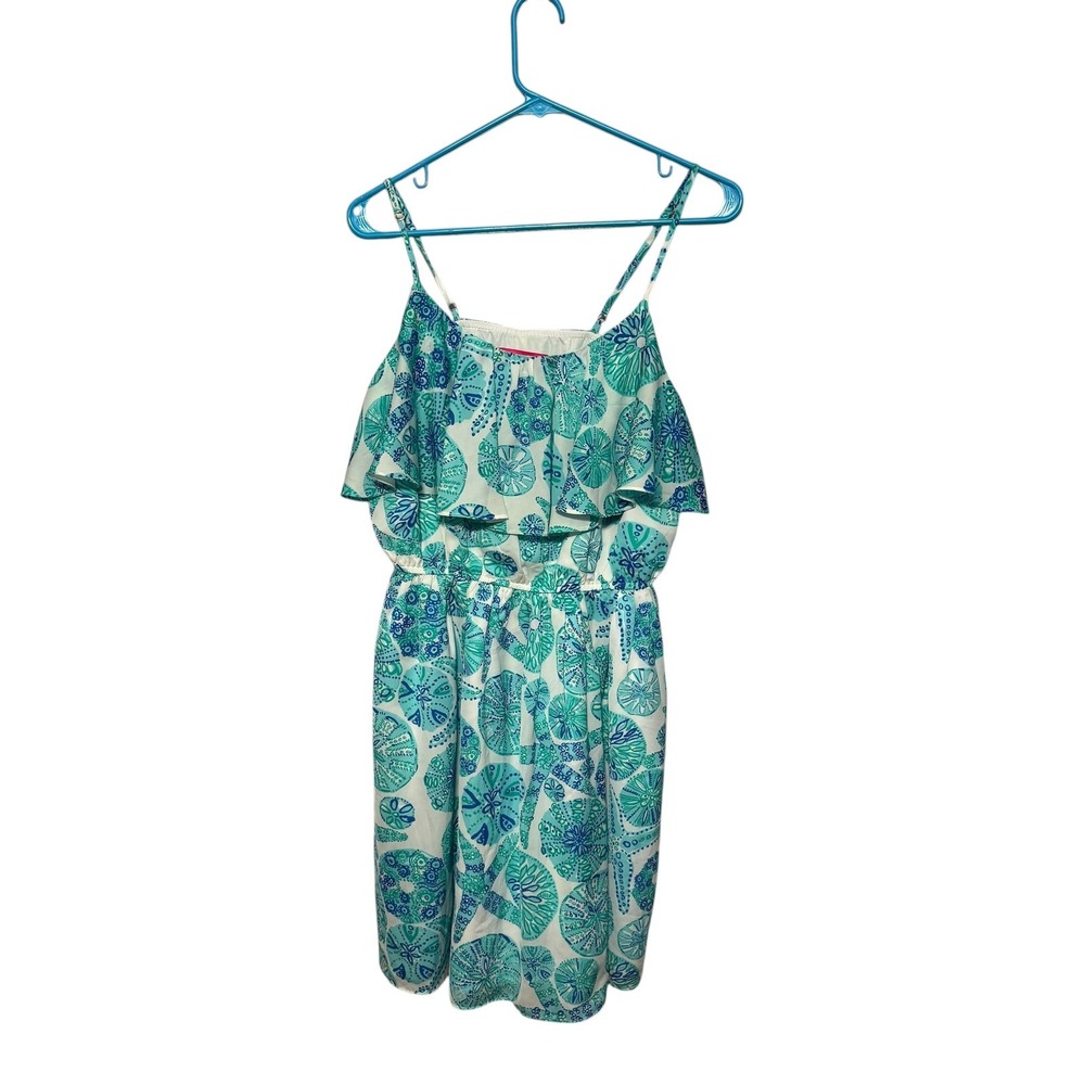 Lilly Pulitzer for Target Dress Blue Shell Print Sleeveless Ruffle Size L
